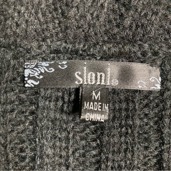 Sioni cardigan sweater medium patchwork collared black grey embroidered artsy - Picture 14 of 16
